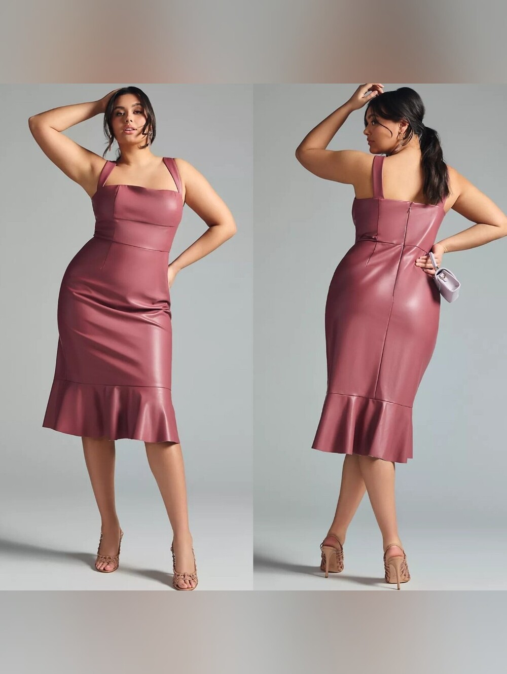 Hutch Mauve Faux Leather Square-Neck Midi Dress